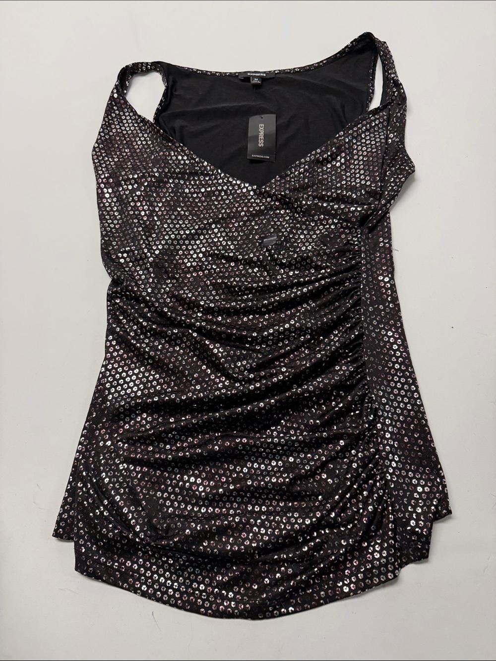 Express Black Sequin pattern Ruched Tank